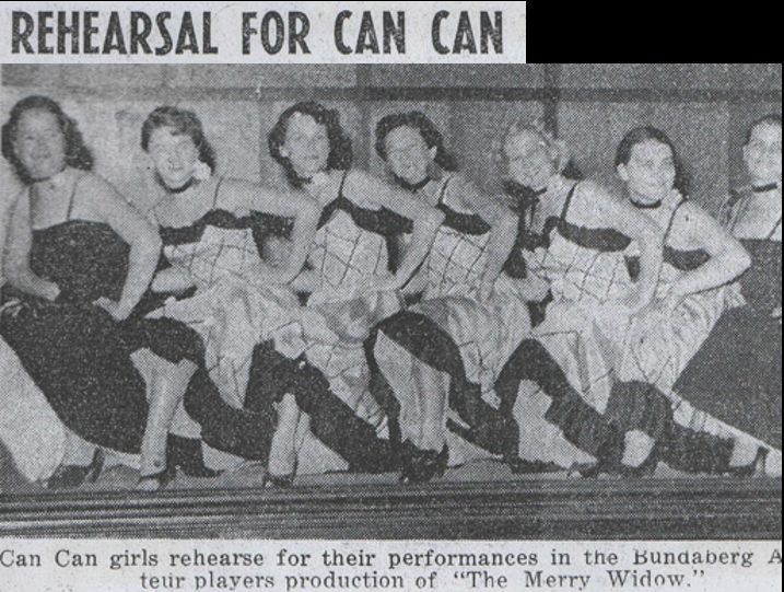 The Merry Widow newspaper clipping with photo depicting can can dancers