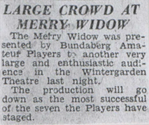 Newspaper clipping of article about large crowd at The Merry Widow 